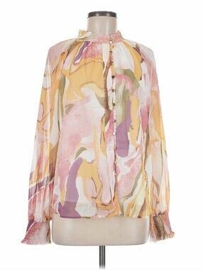 Zesica Watercolor Abstract Swirl Print Long-Sleeve Blouse